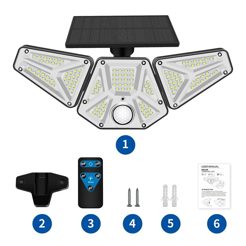 Solar Outdoor Security Lights With Remote 113 LEDs IP65 PIR