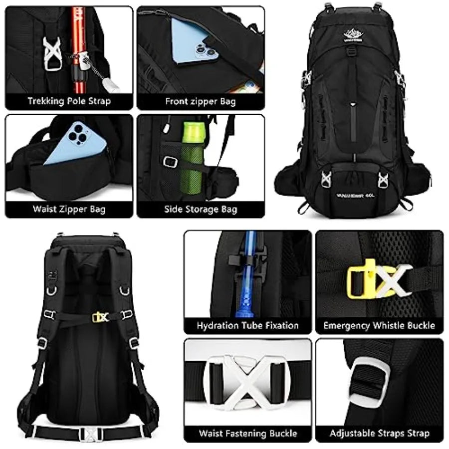 50L Hiking Backpack Men Camping Backpack with rain cover 45l+5l Lightweight Backpacking Backpack Travel Backpack