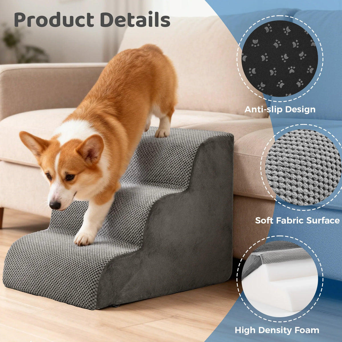 Curved High Density Foam Dog Stairs Non Slip Indoor Ramp